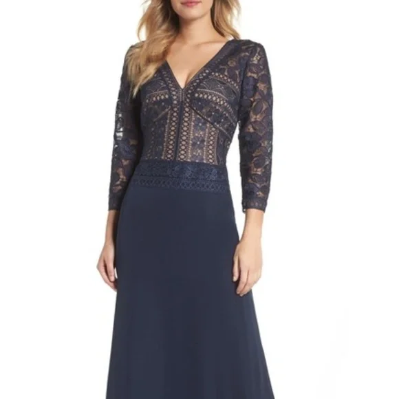 Tadashi Shoji Lace & Crepe A-Line Gown - Picture 5 of 7